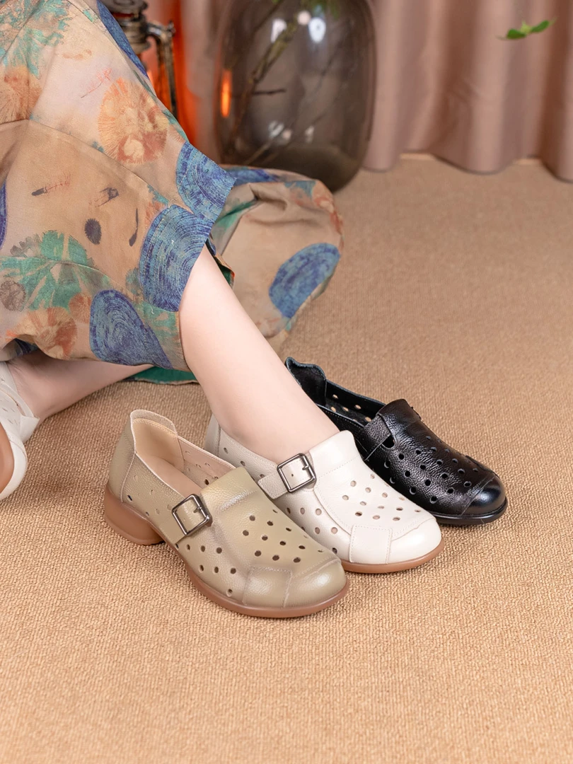 新款真皮休闲舒适软底通勤女鞋透气防滑复古夏季女单鞋 256-1