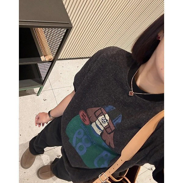 【搞怪T】东大门款加厚毛绒绒卡通印花短袖T恤圆领上衣