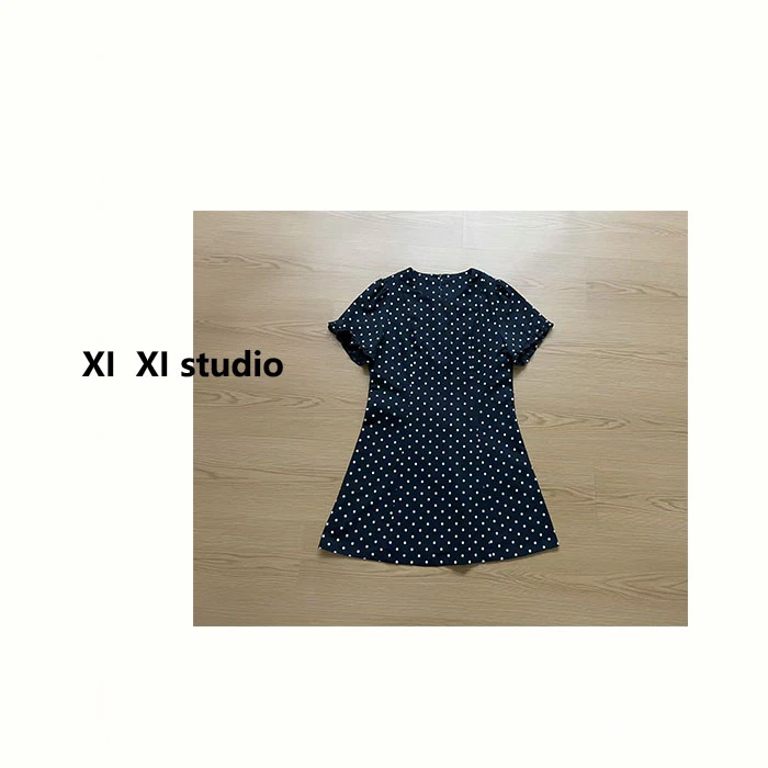 【汐汐女装】夏季小个子定制韩系时尚减龄绑带波点裙 7266