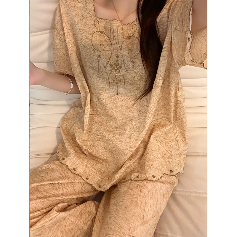 新中式高级短袖睡衣女款夏季2025新款慵懒感家居服大码套装可外出