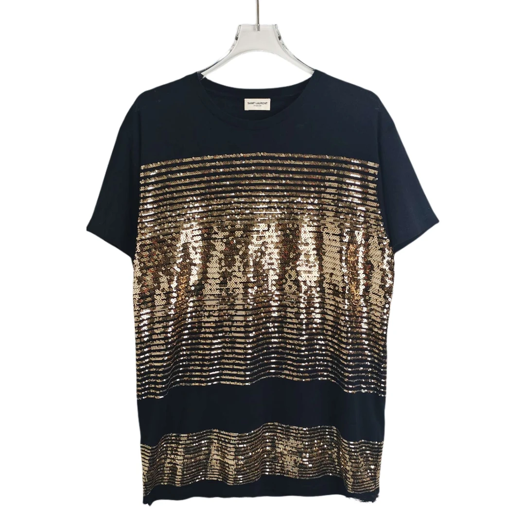 99新 YSL/圣罗兰  001673 亮片T恤短袖上衣 M码