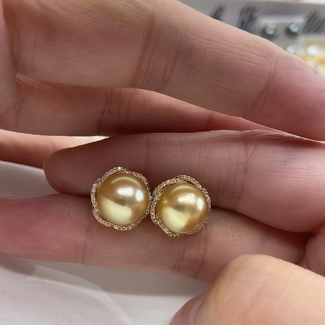 海水珍珠银S925镶嵌耳饰