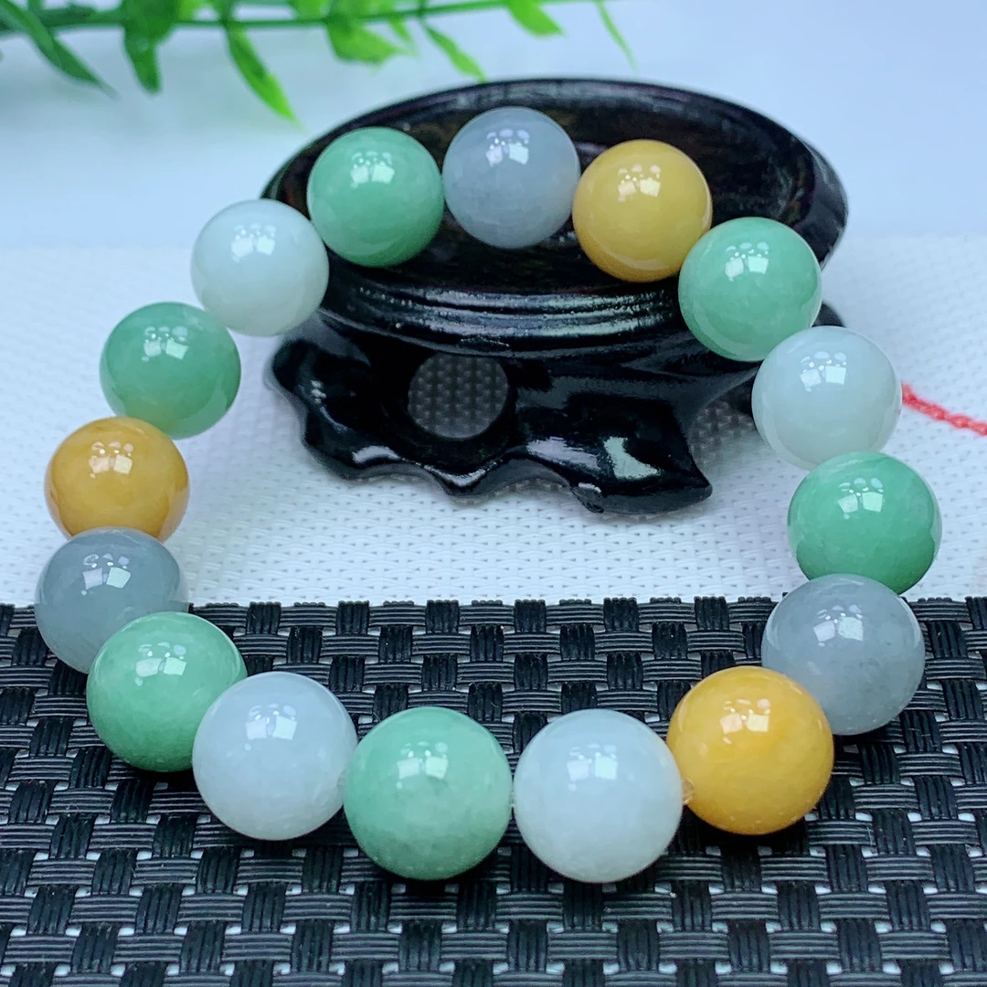 缅甸天然A货翡翠 多宝圆珠手串 珠大13+mm 16颗