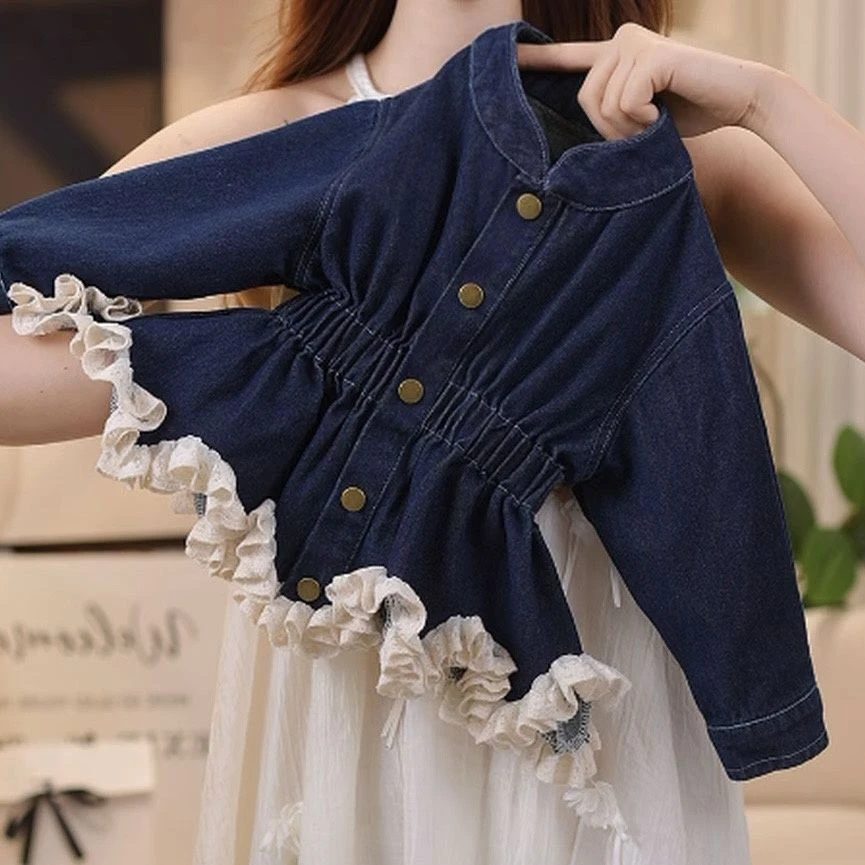 女童牛仔外套2025韩版新款外套秋季时髦夹克儿童蕾丝春秋洋气上衣