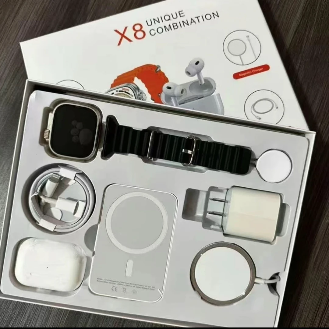 华强北X8六件套礼盒快充头蓝牙耳机智能手表（产品不能插卡）