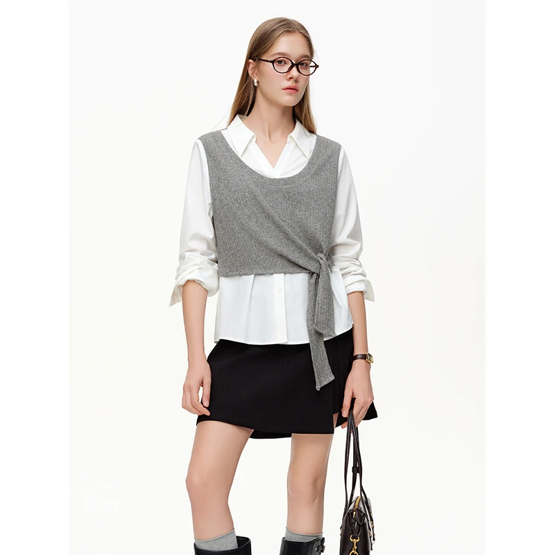 独束女装【格调留白】-假两件时尚通勤气质上衣26DS81049