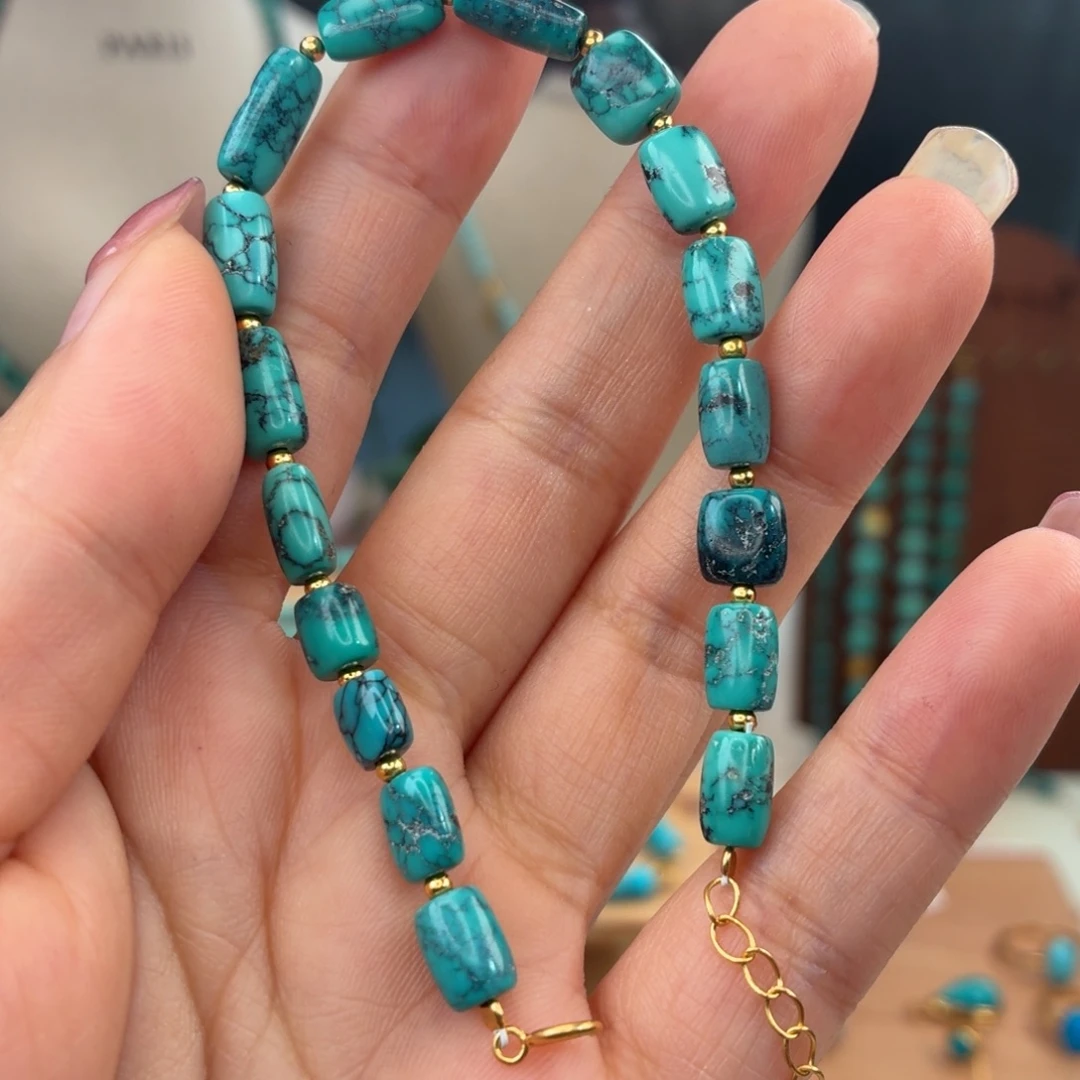 绿松石银S925镀金镶嵌手链