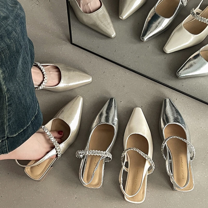 OJRZ时尚气质粗跟尖头凉鞋女2025年新款夏季仙女风配裙子包头凉鞋