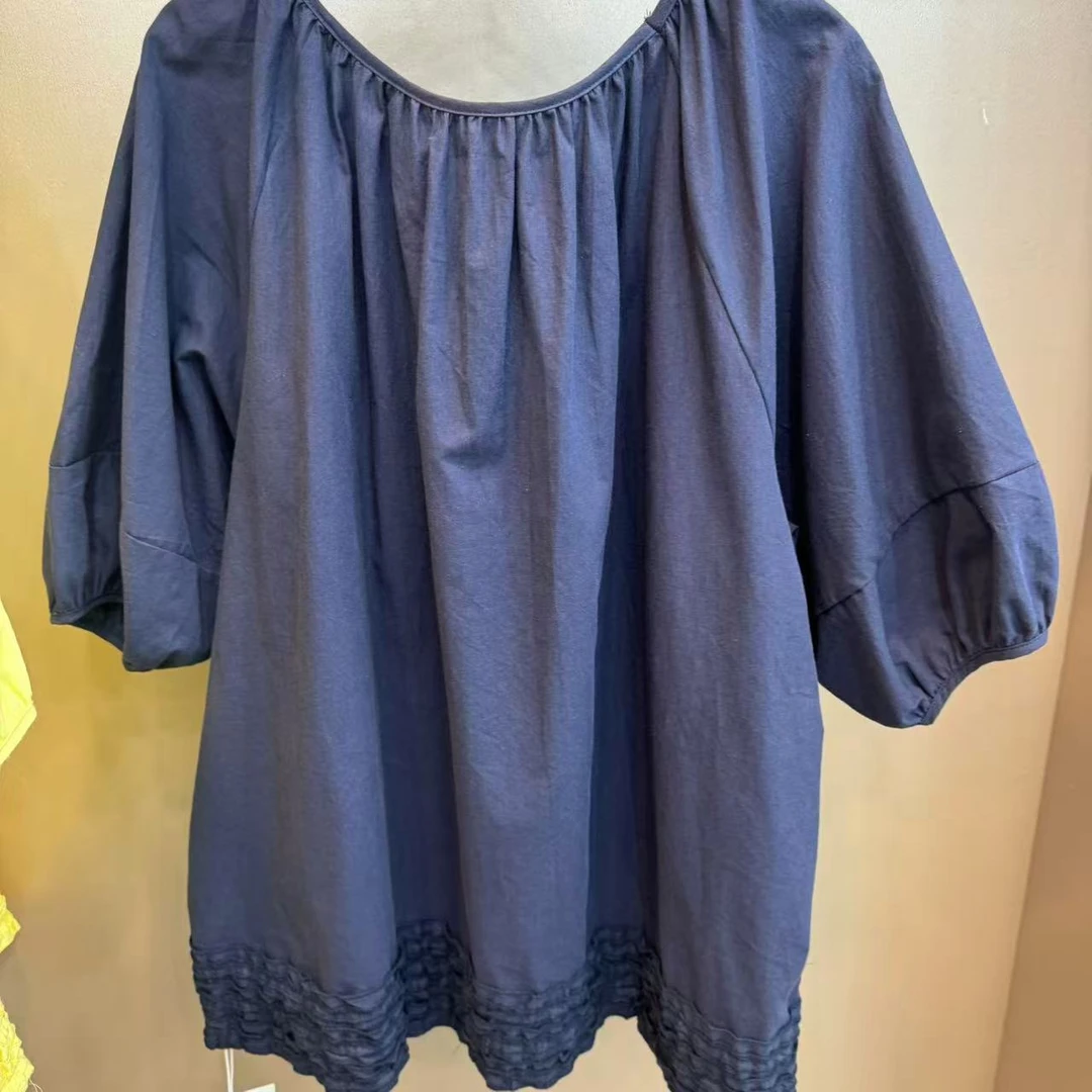 S8343 灯笼袖夏季衬衫拼接宽松短袖飞飞袖褶皱宽松型女士