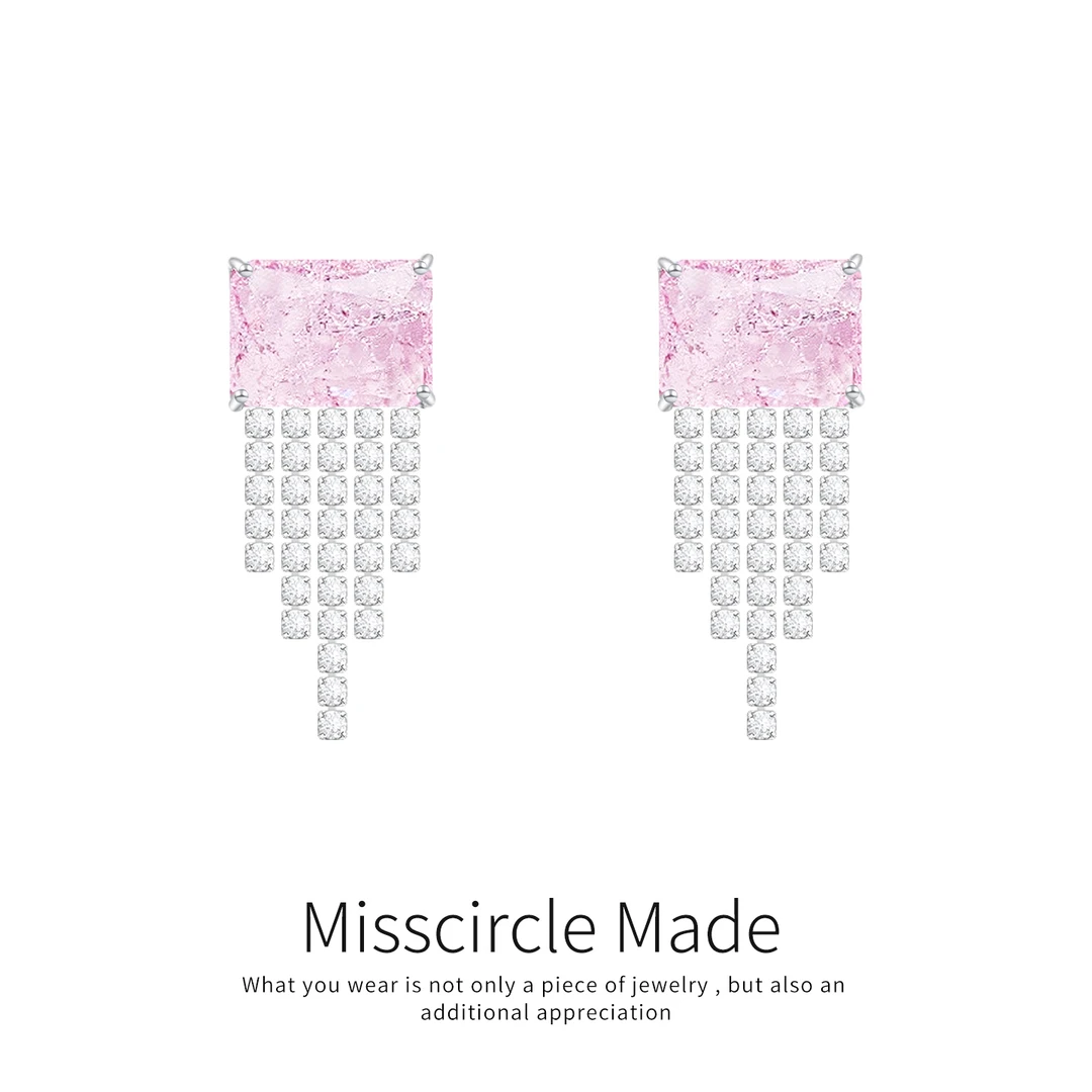 Misscircle Made 铜合金合成锆石耳饰 粉色碎碎冰耳环女甜美0703