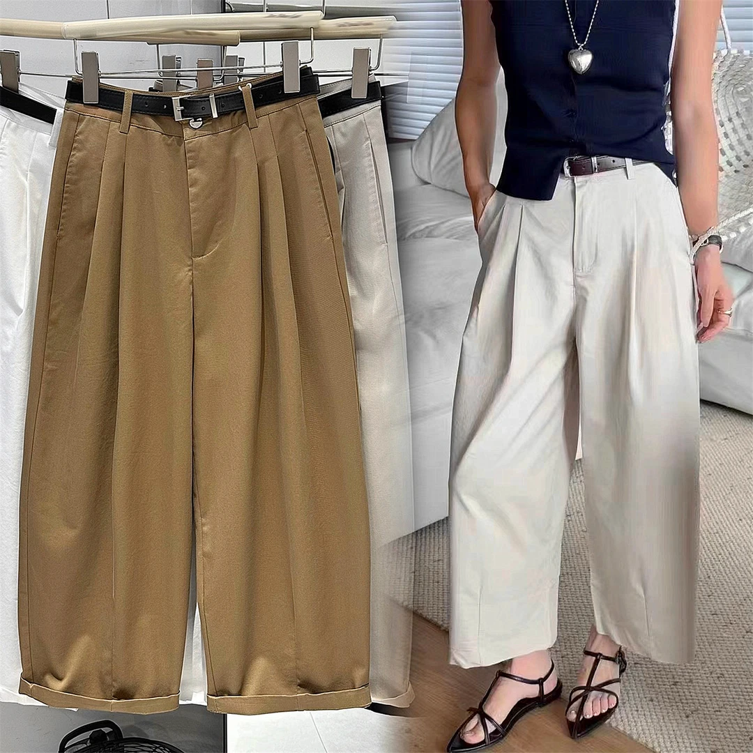 韩系2025早秋小个子气质百搭九分男友休闲裤女宽松显瘦阔腿休闲裤
