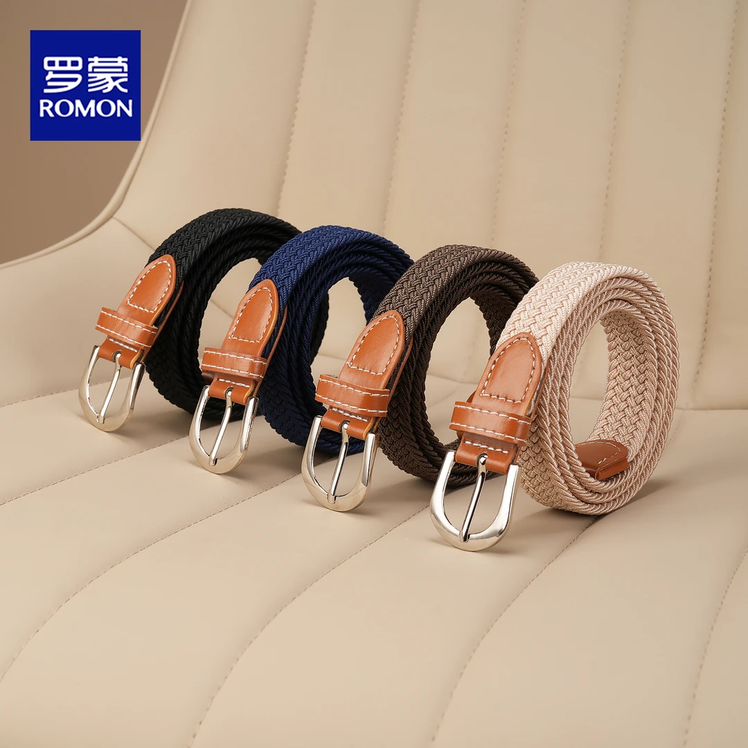 罗蒙女士帆布腰带细松紧裤带休闲弹力编织针扣皮带男韩版