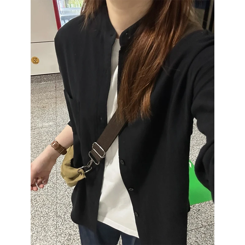 新中式立领仿麻长袖衬衫男秋季高级感老钱风衬衣cleanfit国风外套