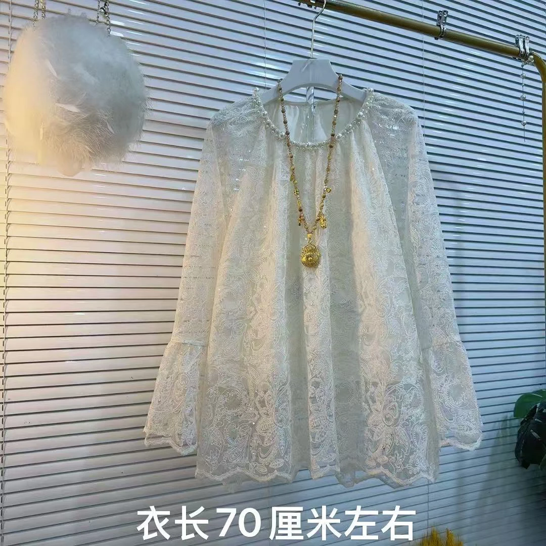 胖MM2025早秋新款重工领口新中式设计理念宽松大码轻奢百搭打底衫