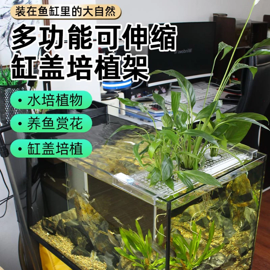 新款透明亚克力可伸缩鱼缸水培植架水培篮缸盖用于鱼缸造景