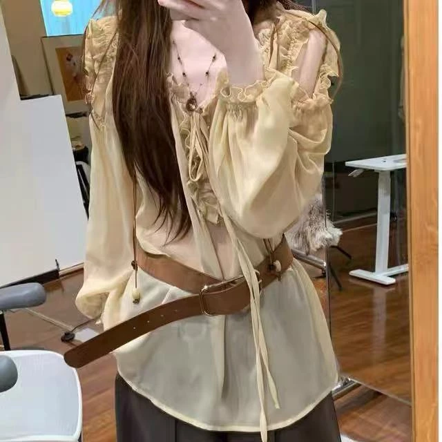 琦琦子 A5092# 东大门韩版漂亮长袖露肩设计感衬衫