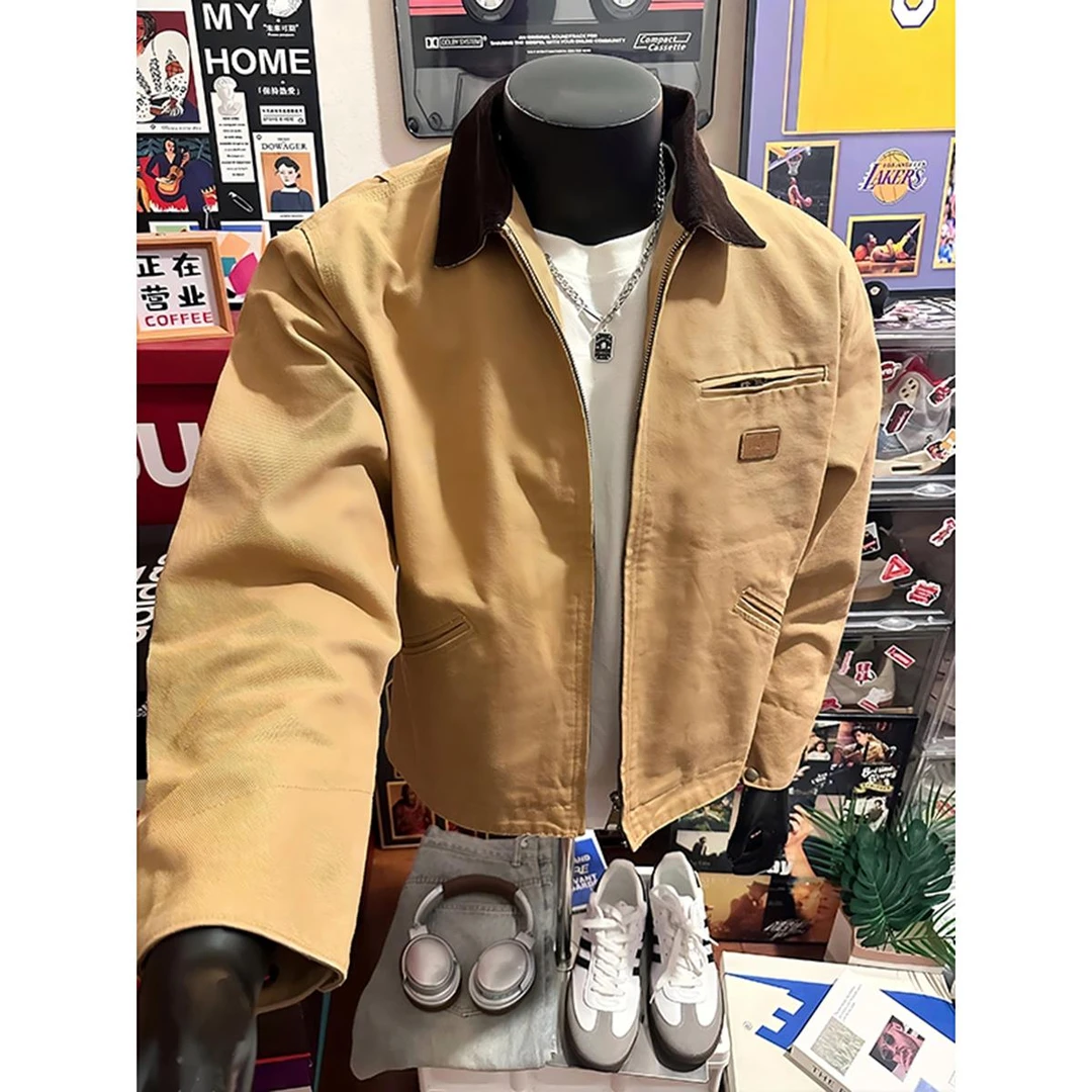 巴恩风底特律工装夹克男cleanfit翻领棒球服卡其色哈灵顿短款外套