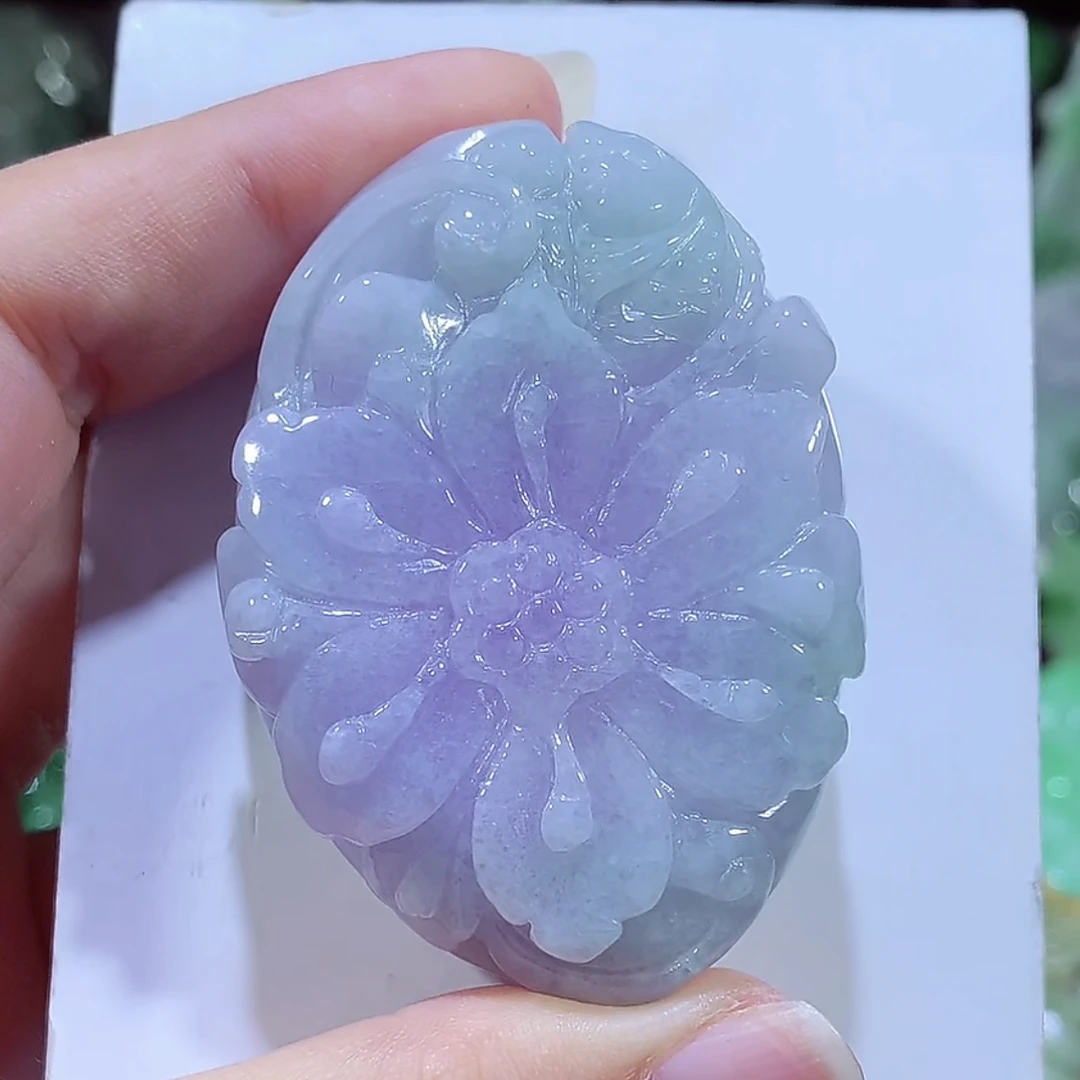 缅甸天然A货翡翠紫罗兰花开富贵年年有余吊坠