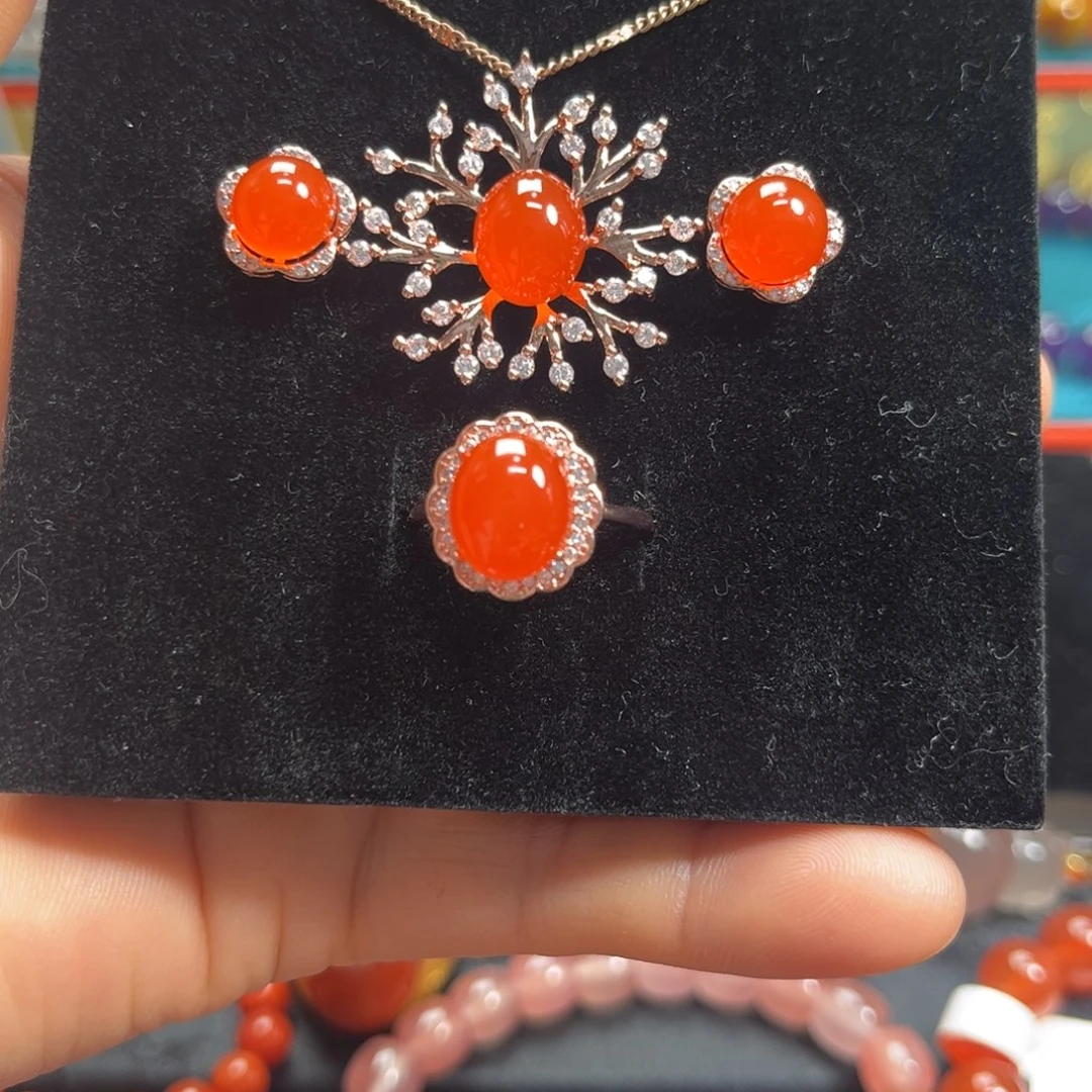 南红玛瑙银S925镶嵌手串