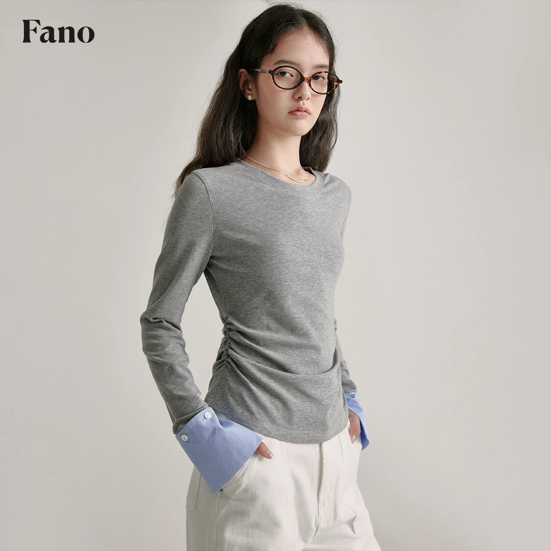 【直播】范洛 百变穿搭“肤感救星 衬衫袖”两穿抽褶打底T恤FQ24S042