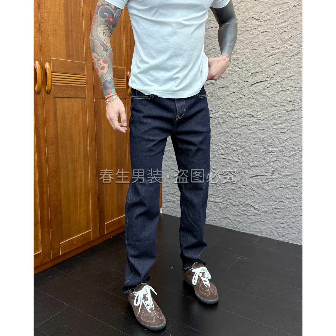 2025早秋新款时尚休闲百搭净版直筒保蓝色男士直筒牛仔裤60012