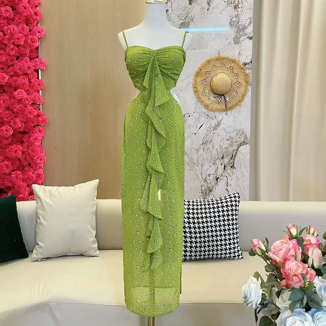 BECHARMING「夏日序章」气质修身镂空设计吊带连衣裙Q1037