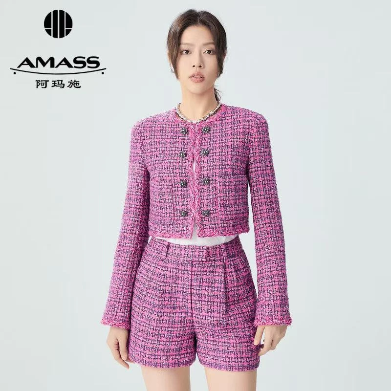 阿玛施AMASS新款时尚高级质感编织肌理感短款小香料外套女5400927