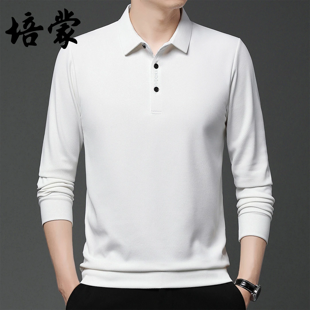 培蒙男士长袖t恤印花翻领polo衫春秋春季宽松时尚休闲薄款打底衫