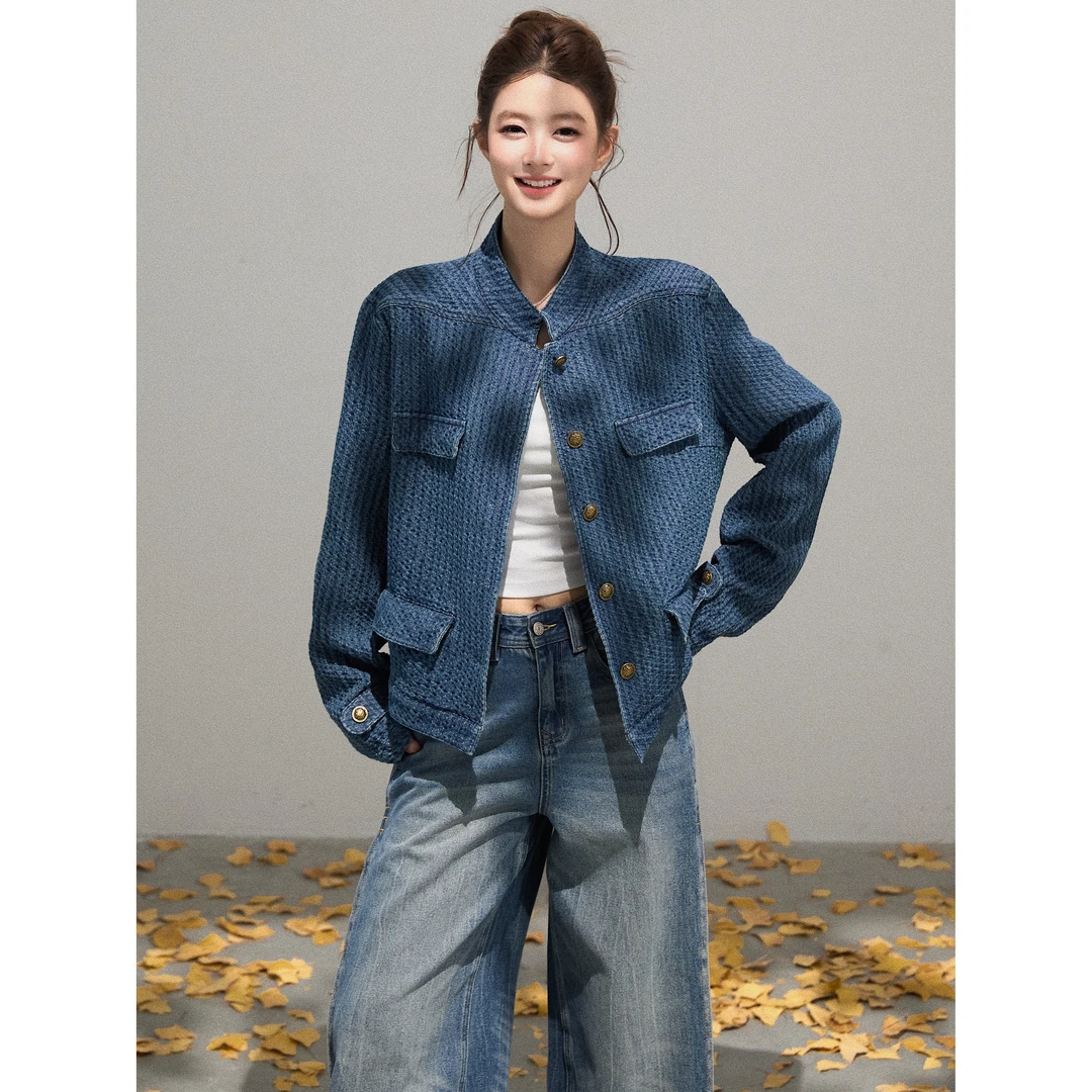 【谢不肉】立领气质正肩长袖外套女秋韩版休闲高级感百搭上衣50378