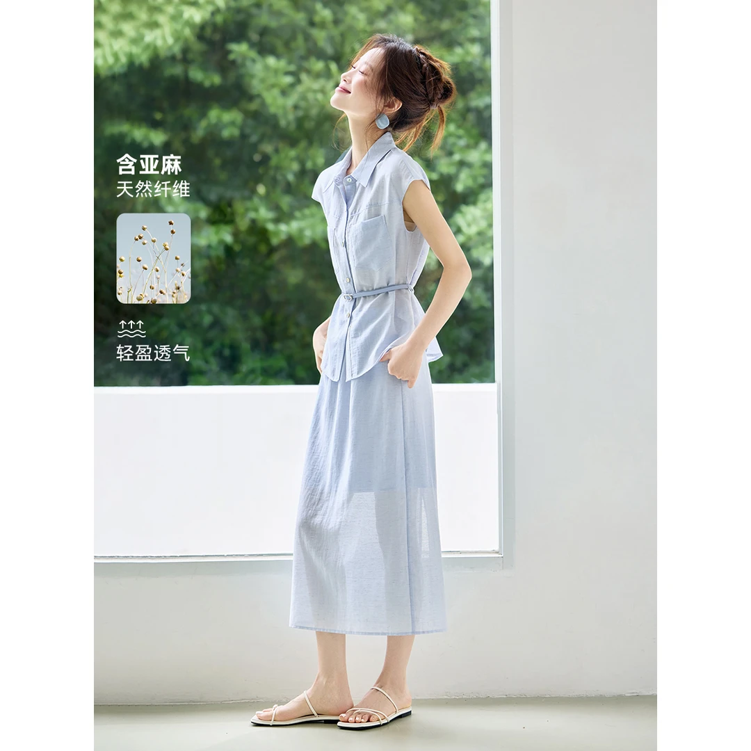 沫晗依美【老钱假日】25夏季新款时尚气质百搭显瘦无袖衬衫半裙套装