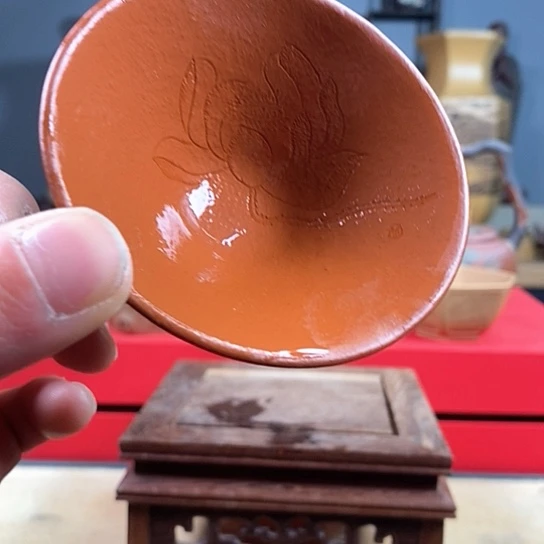 紫砂茶杯朱泥斗笠微瑕