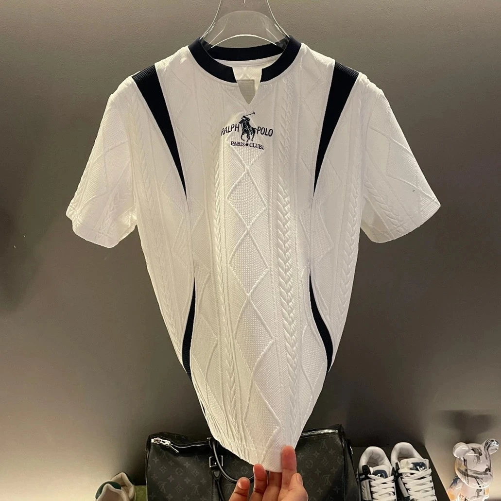 欧洲站轻奢夏季男款穿搭透气网眼T恤百搭美式圆领短袖ins风男t恤