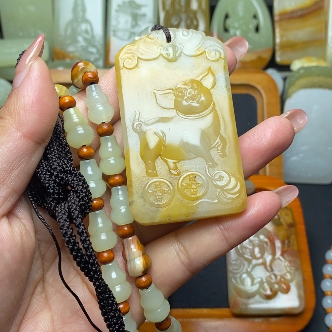 盆景石方解石生肖猪