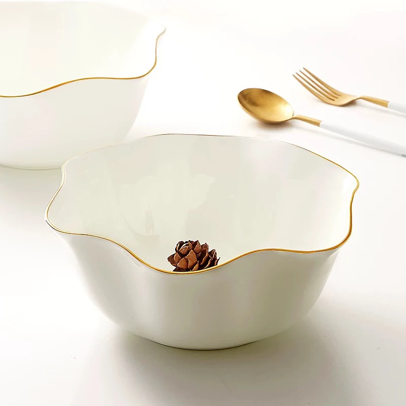 景德镇高温骨瓷【描金大汤碗组合】简约轻奢家用汤碗酸菜鱼碗