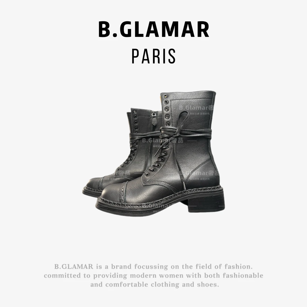 B.Glamar｜马丁靴纯色英伦风中跟 HY8033