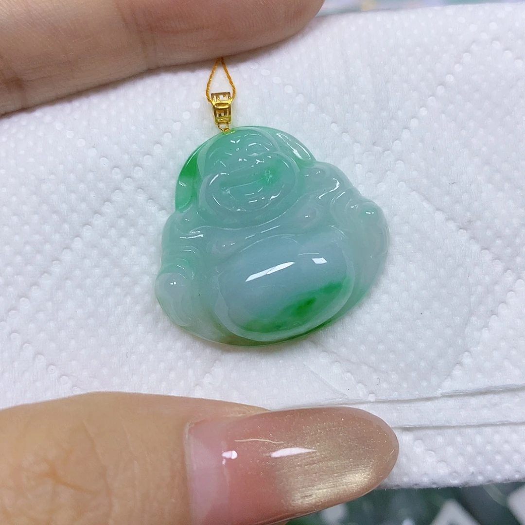 颈饰18K金镶嵌翡翠挂件