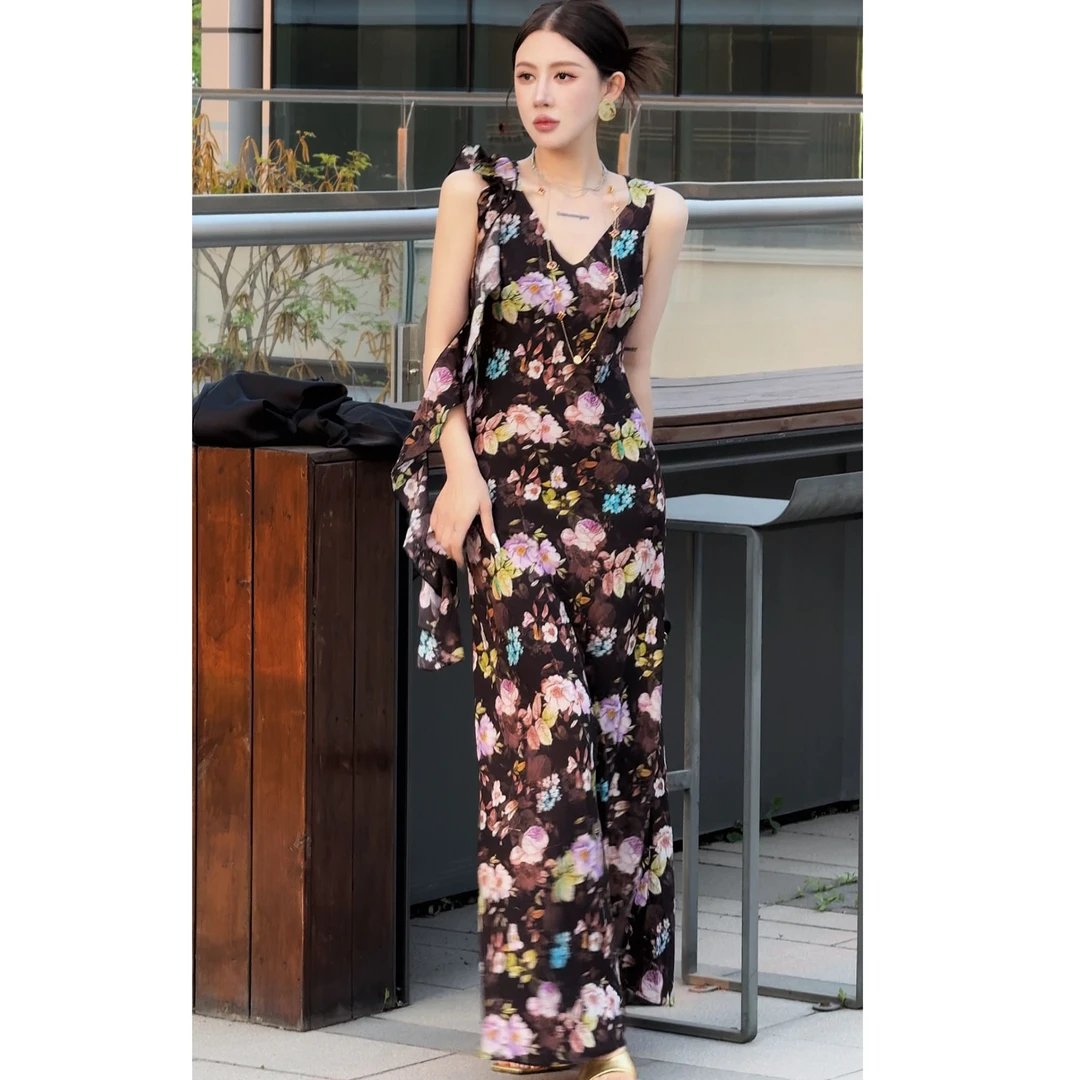 G. yantong/郭彦彤法式小众碎花连衣裙女性感复古显瘦气质LYQL17