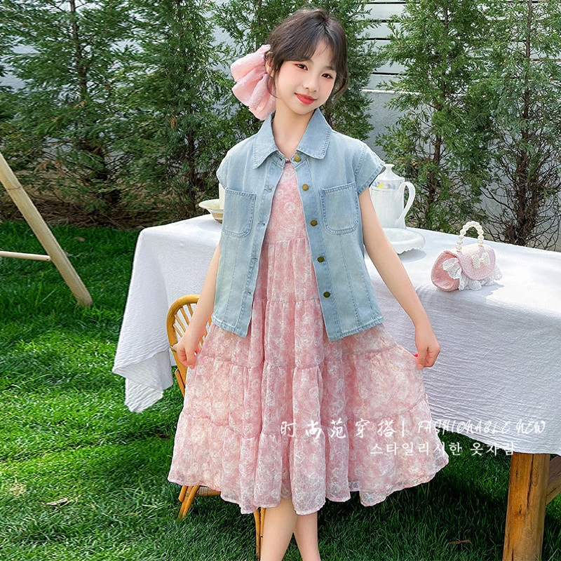 女童连衣裙夏季2025新款洋气儿童装韩版吊带裙子中大童背心长裙潮