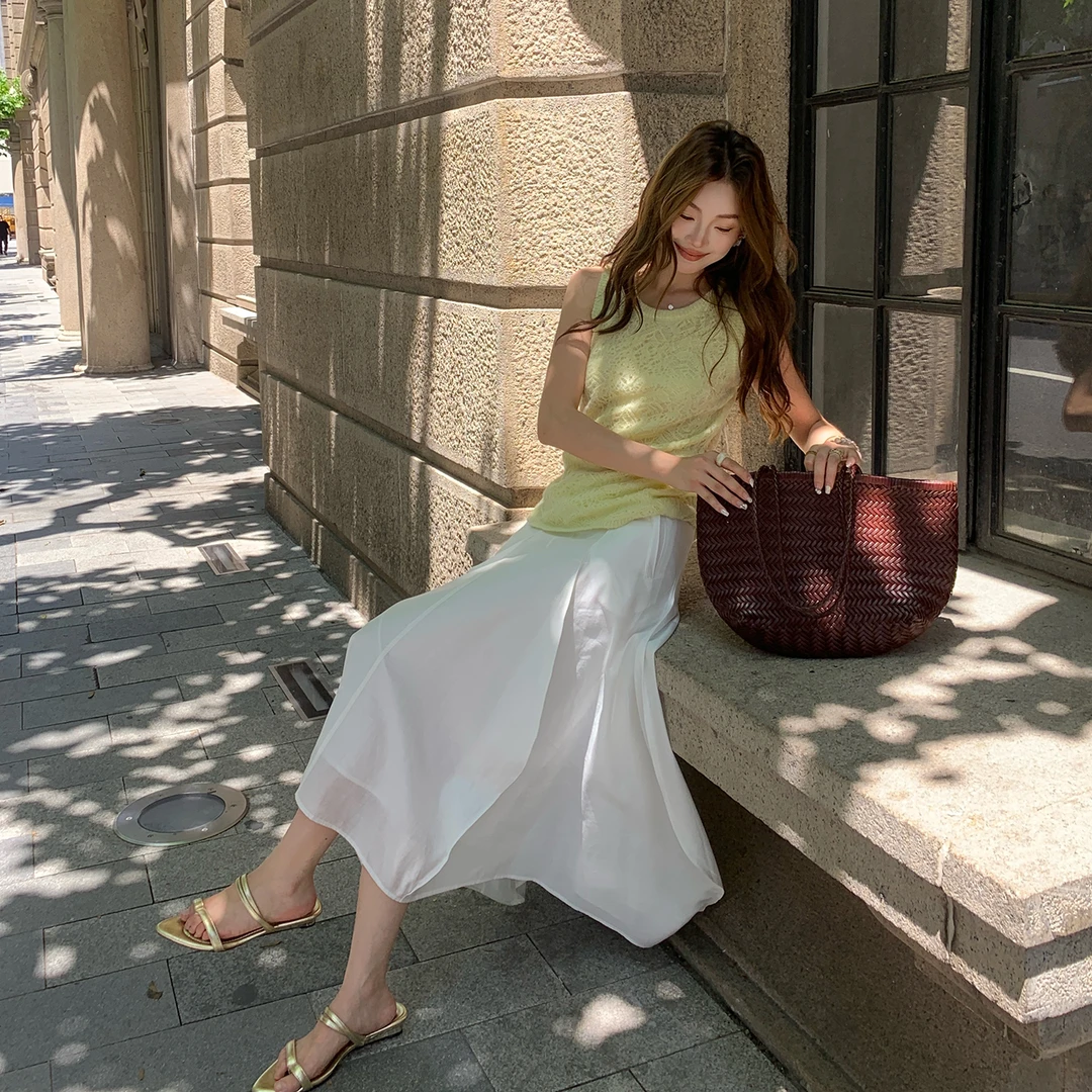 【晴日告白】RARE ZZ 简约温柔飘逸立体剪裁拼接白色超仙半裙