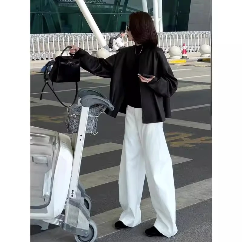 黑色皮衣外套女春秋2025年开春新款女装休闲宽松慵懒风夹克上衣潮