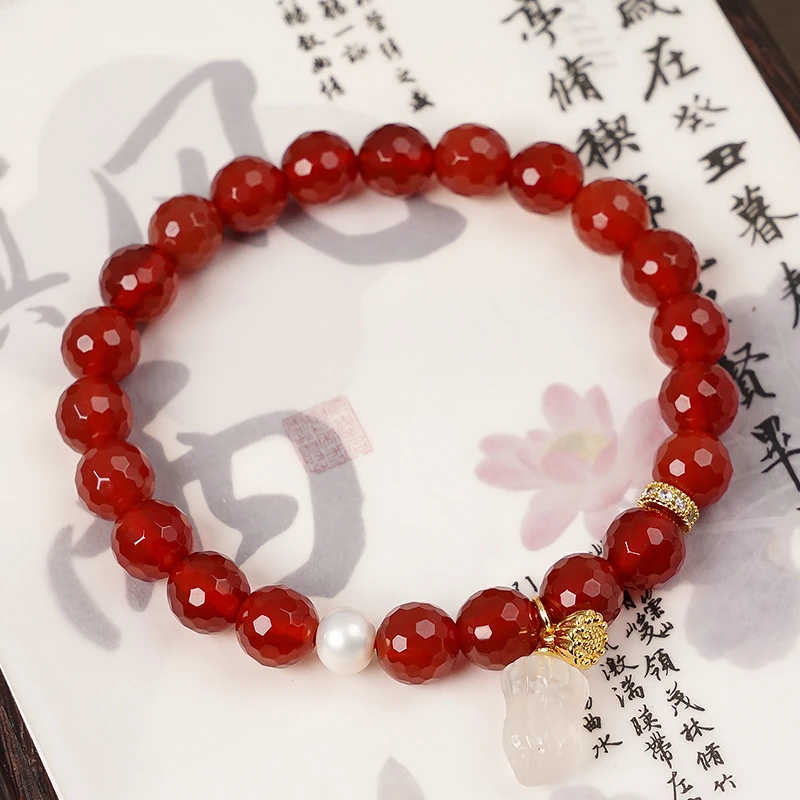 精美红玛瑙玉髓花生手链-8758