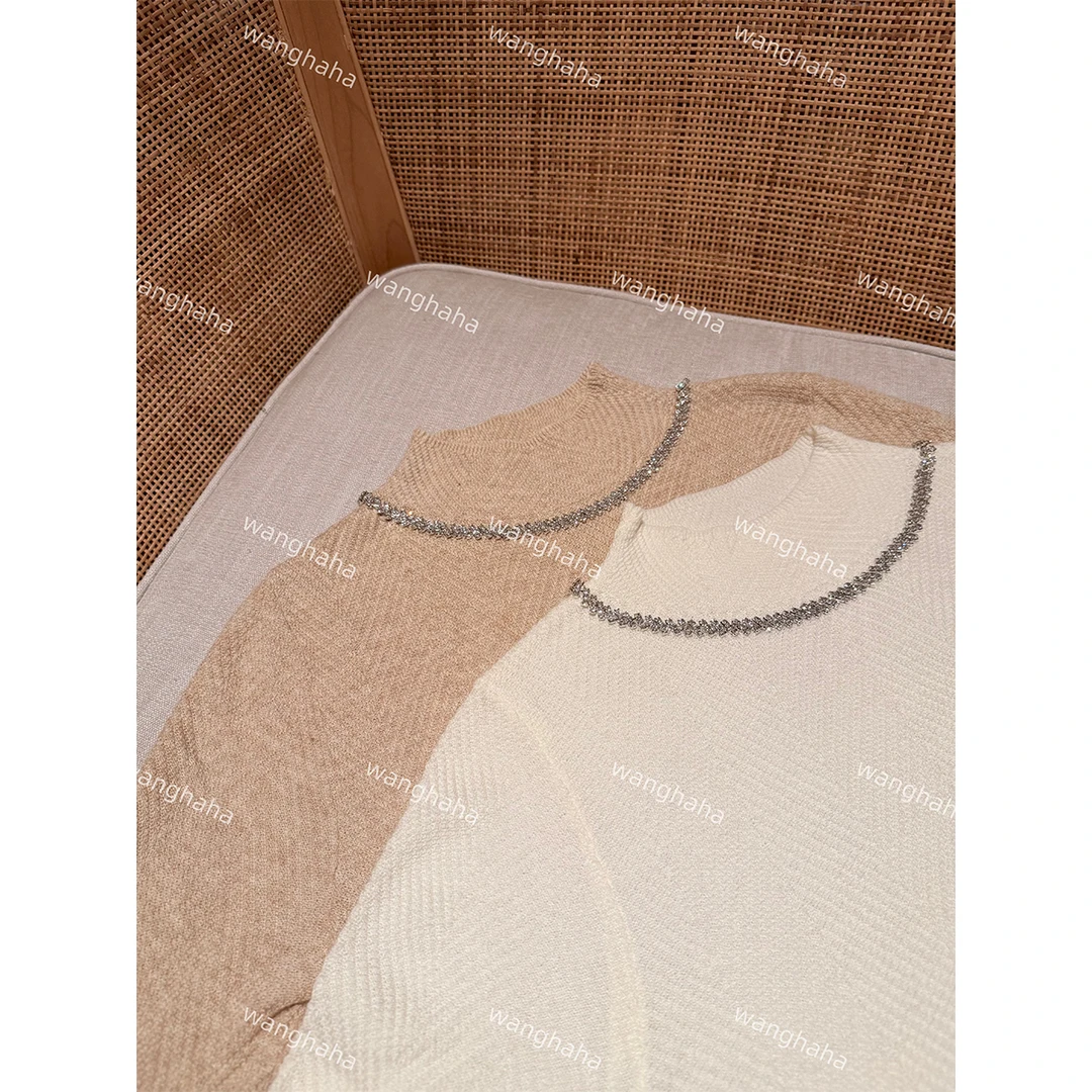 W·HAHA【质感定义】蕾丝拼接肌理纹显瘦绵羊毛针织衫10788