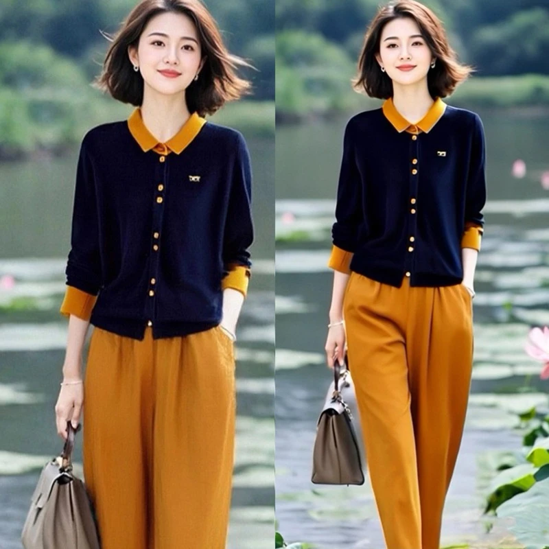 巨好看秋装气质一整套ootd大方得体高级感长袖上衣休闲裤两件套装