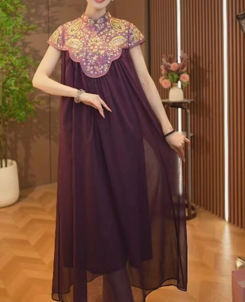 【紫檀花影】夏款新中式国风新款提花旗袍连衣裙女2025C2251—古月