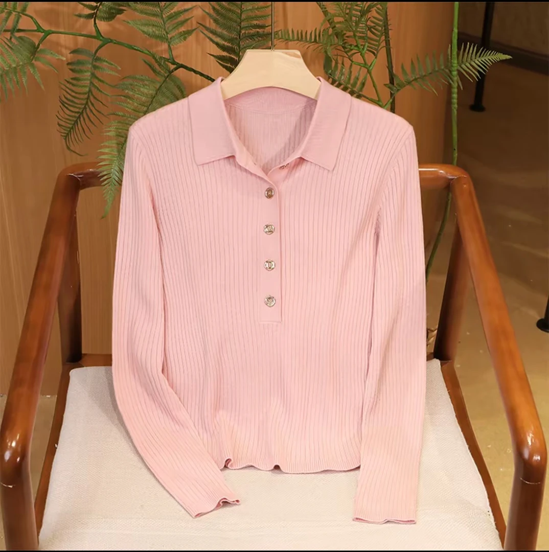 精纺60支超细绵羊毛~秋季时尚休闲简约套头女上衣POLO衫