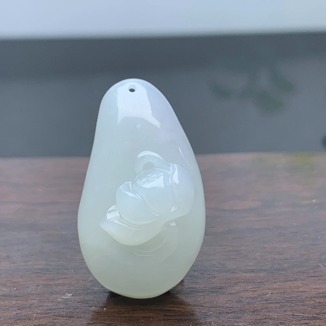 纯天然缅甸A货翡翠莲花荷花开富贵女款小孩吊坠挂坠女士妈妈俏色