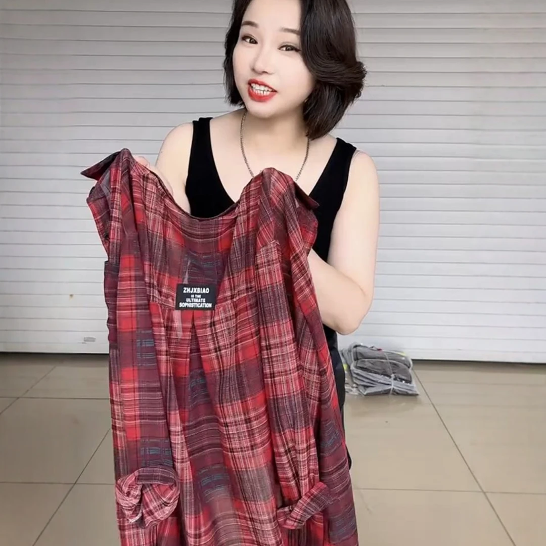 2025夏季设计感小众上衣女时髦薄款拼色格子防晒衬衫洋气减龄衬衣