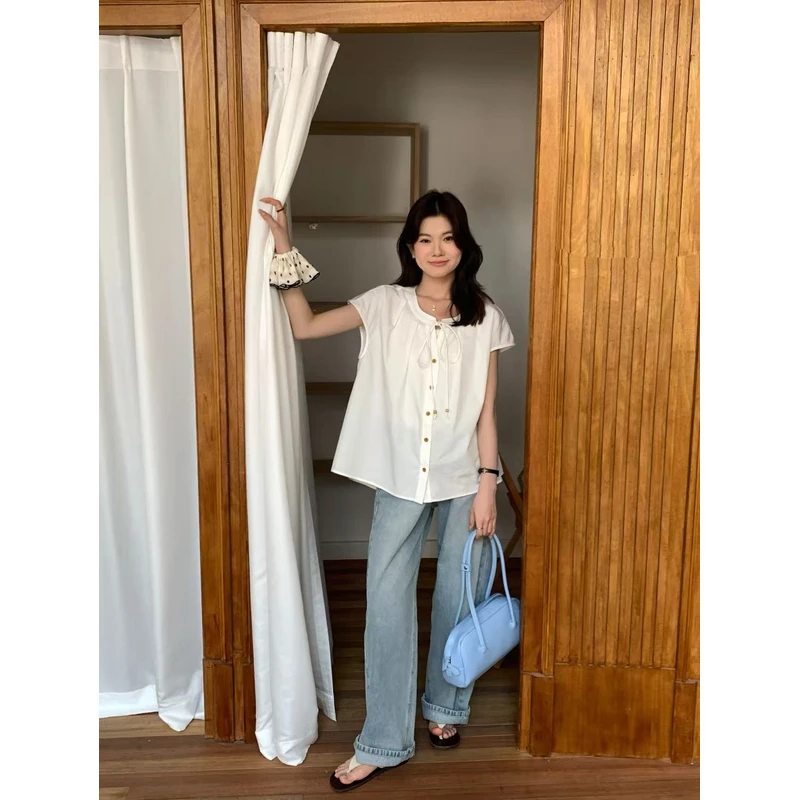 韩系甜美减龄系带排扣小衫22869  衣长62