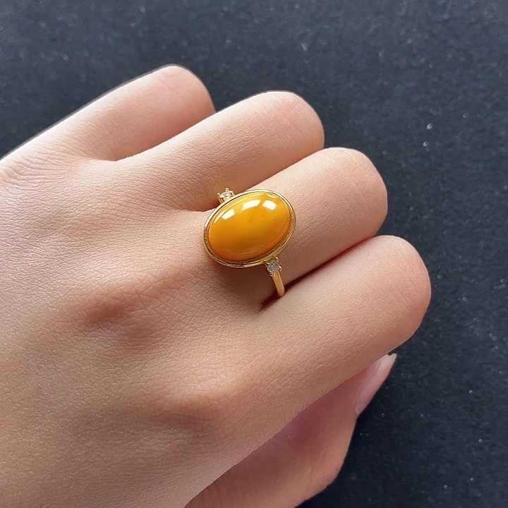 琥珀银S925镶嵌戒指精品蜜蜡戒指