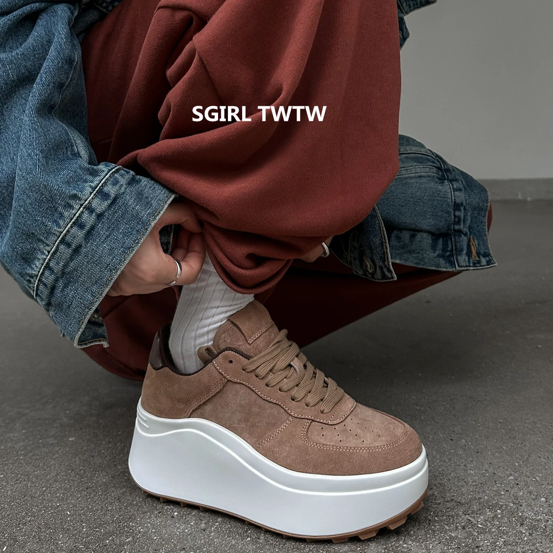 SGIRL TWTW2025年秋季新款韩版ins潮真皮厚底显高松糕鞋单鞋女鞋